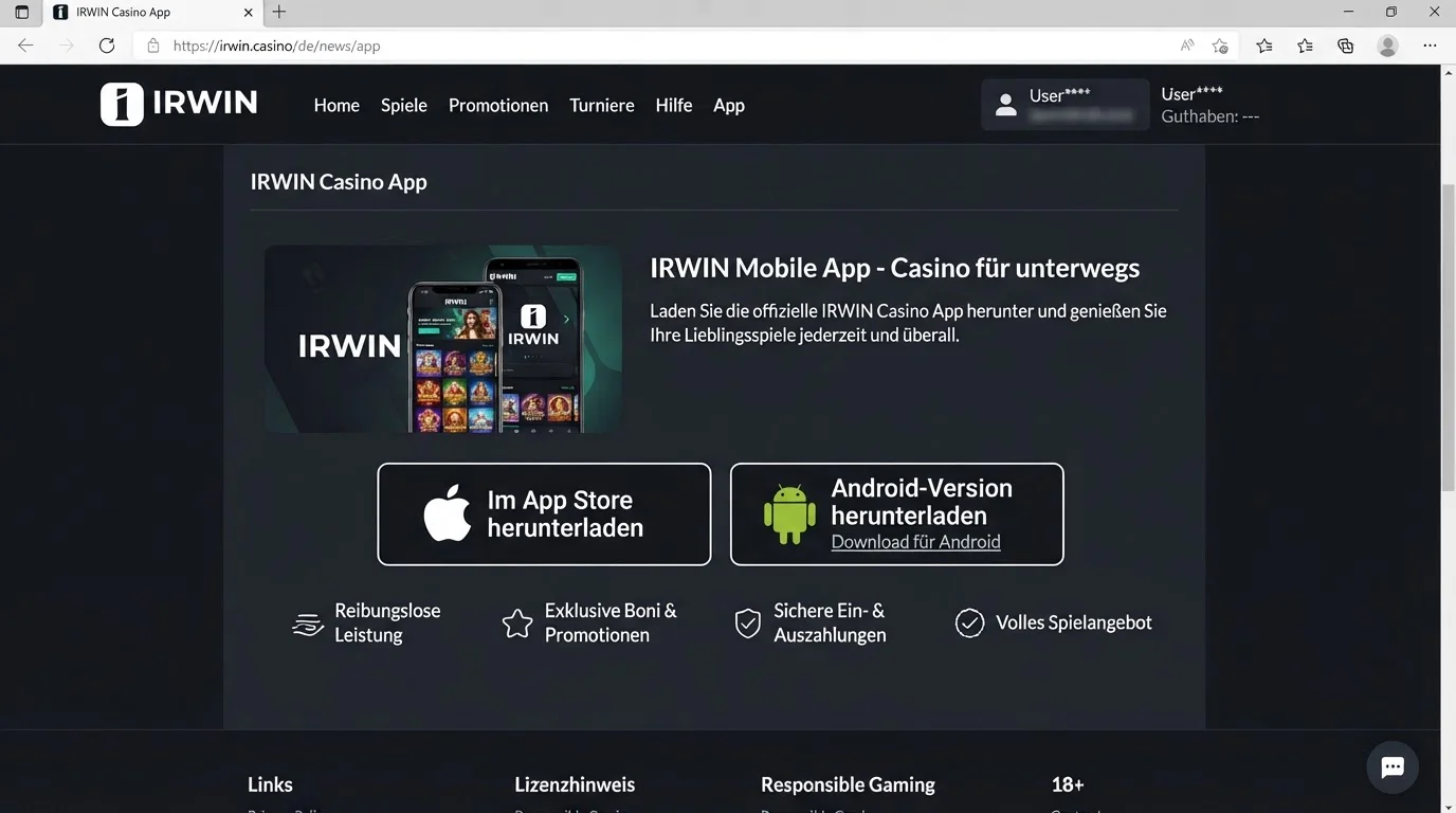 Offizielle IRWIN App-Downloadseite für iOS und Android